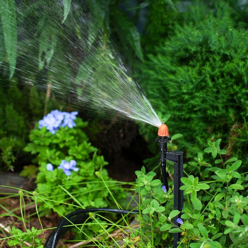 La Farah 90 Degree Irrigation Sprinkler Heads: Micro Sprinkler Nozzle on 12 Inch Stake with 1/4" Tubing - Drip Spray Emitters for Garden Irrigation System (20 Pack) - Image 4
